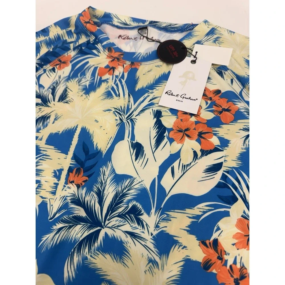 NWT Robert Graham Tropical Forest Long Sleeve Swim Shirt UPF 50  Men's LARGE $78